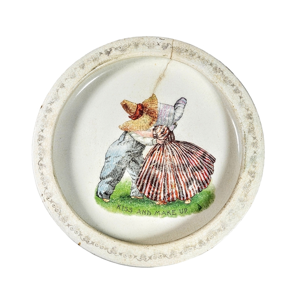 Vintage Antique McNicol Baby bowl plate Semi-porcelain Kiss and Make Up